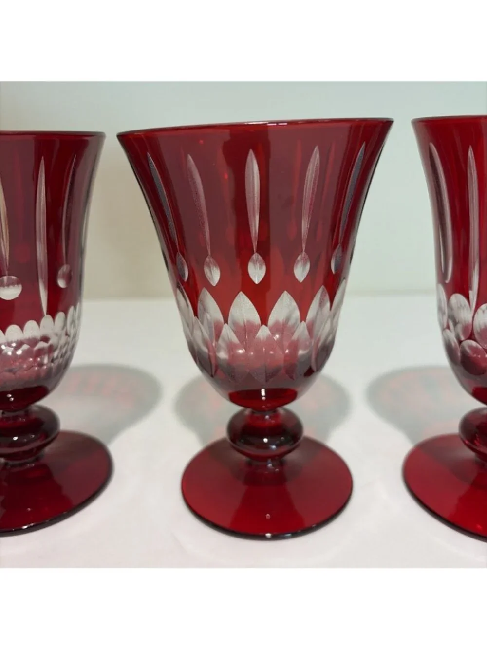 Williams Sonoma Wilshire Jewel Cut Goblets Red 9 Ounce Mixed Designs Set of 4